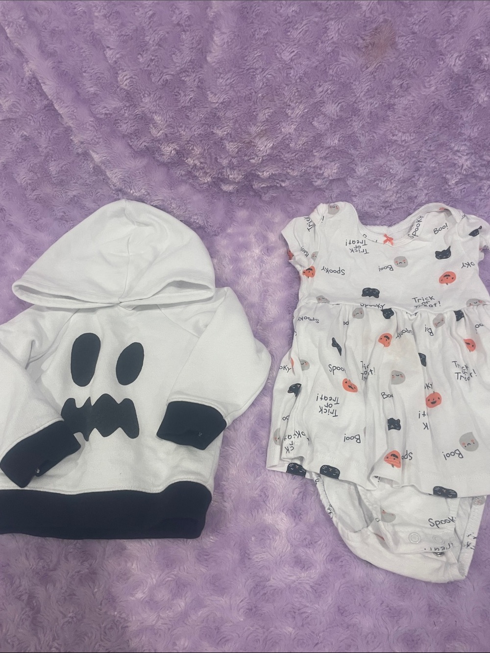 Old Navy White & Black Ghost Hoodie with Pumpkin Print Dress Set